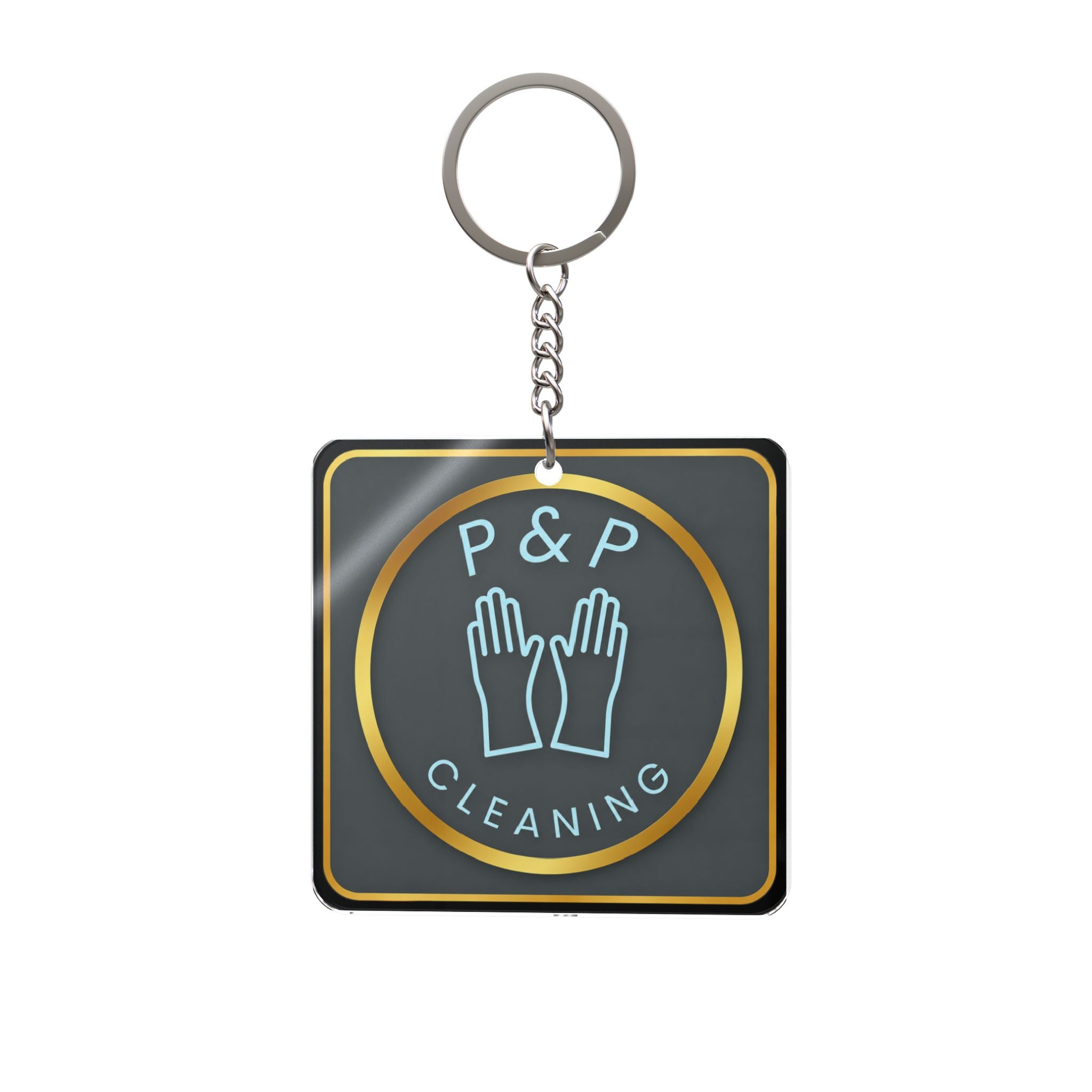 P&P Cleaning Square Keychain — Branded Janitorial Logo Keyring