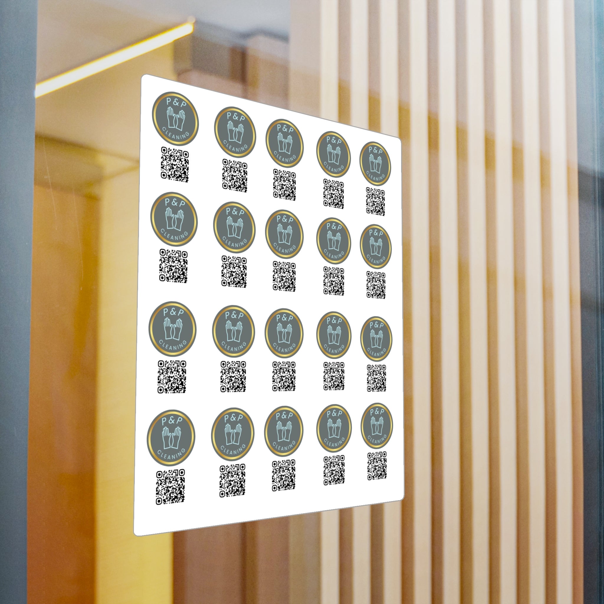 Cleaning Service QR Vinyl Decals — P&P Logo Kiss-Cut Sticker Sheet