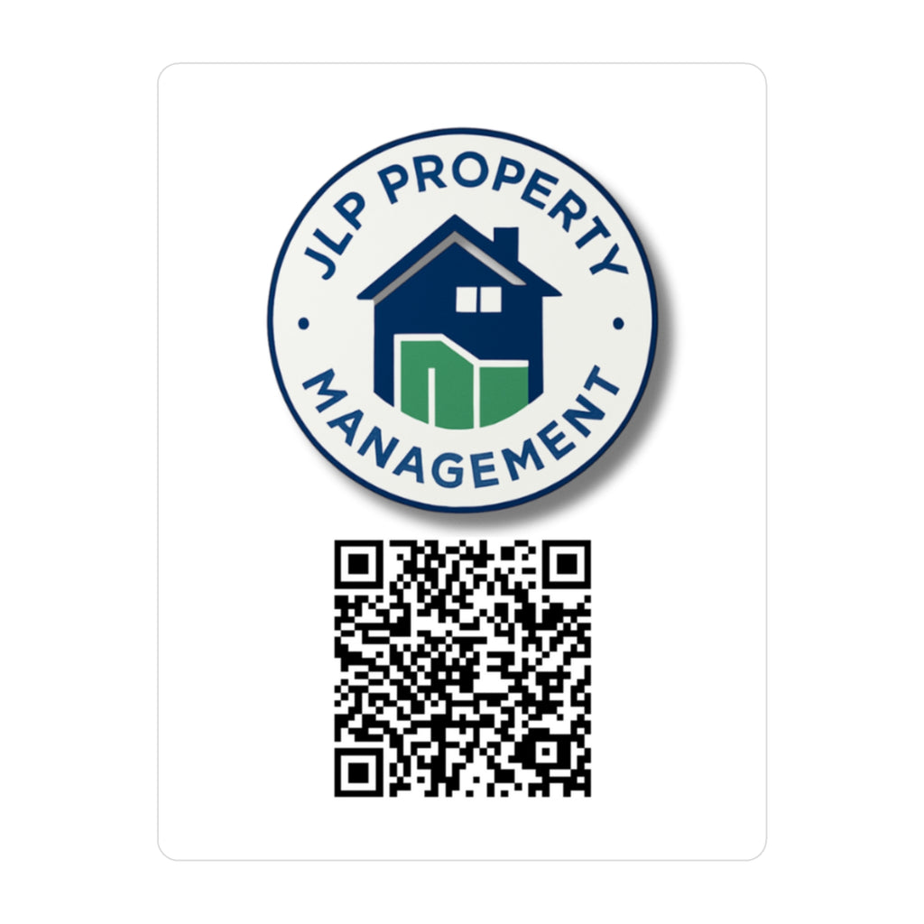 Property Management QR Code Vinyl Decal — Kiss-Cut Window Sticker with JLP Property Management Logo
