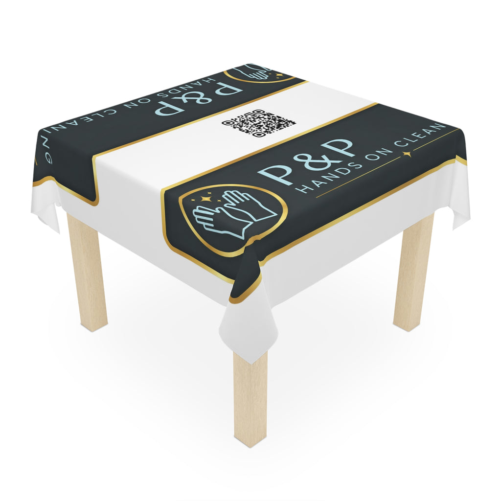 Custom Logo Tablecloth — P&P Hands On Cleaning Branded Table Cover