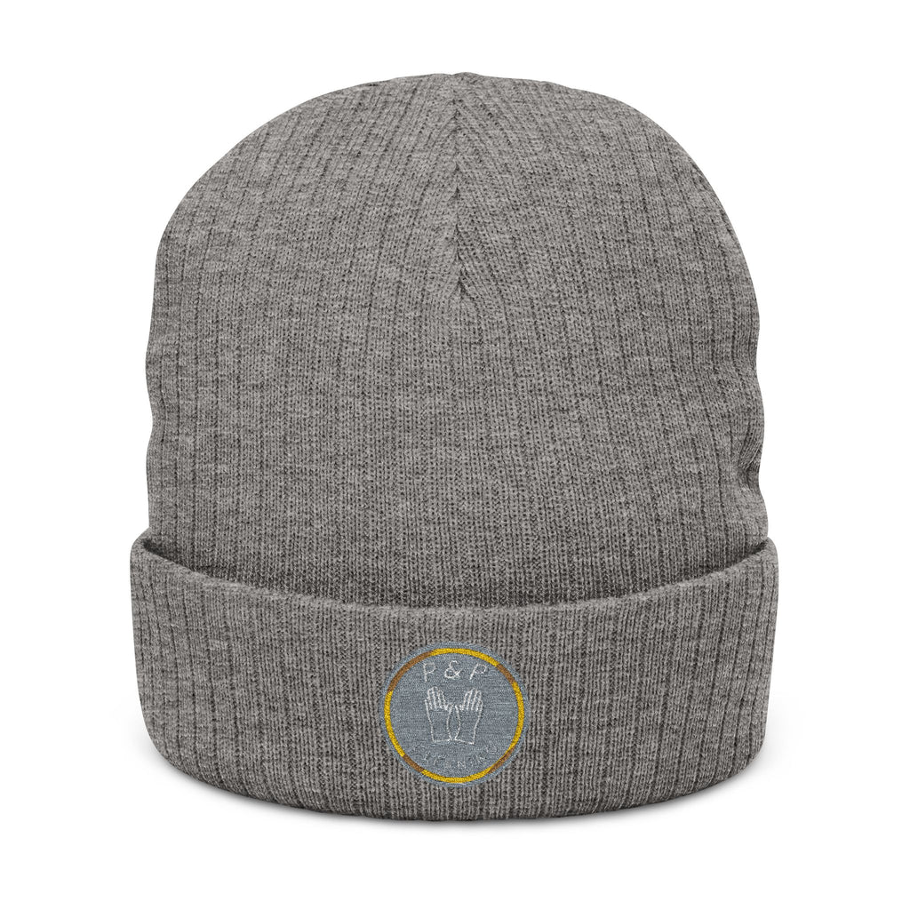 Embroidered Silver Moon Ribbed Beanie — Cozy Winter Knit Hat