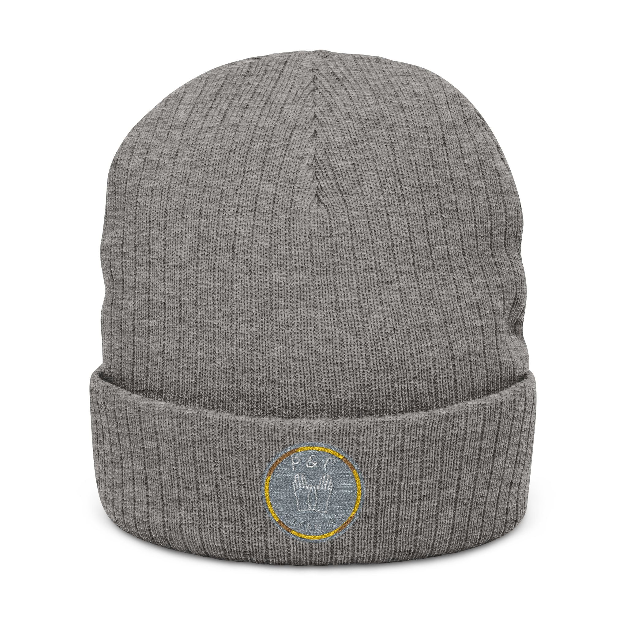 Embroidered Silver Moon Ribbed Beanie — Cozy Winter Knit Hat