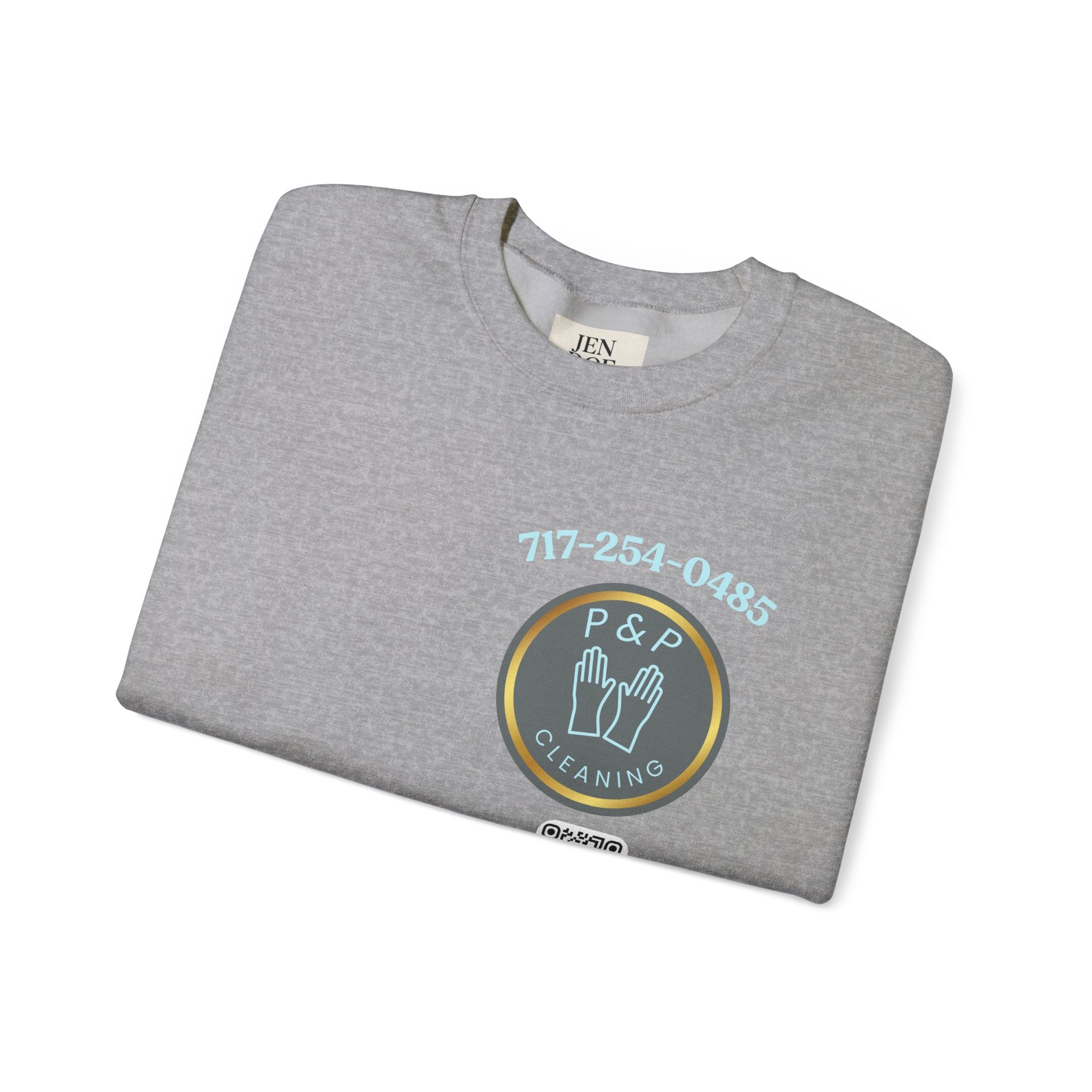 Cleaning Service Crewneck Sweatshirt — P&P Cleaning Logo & Phone