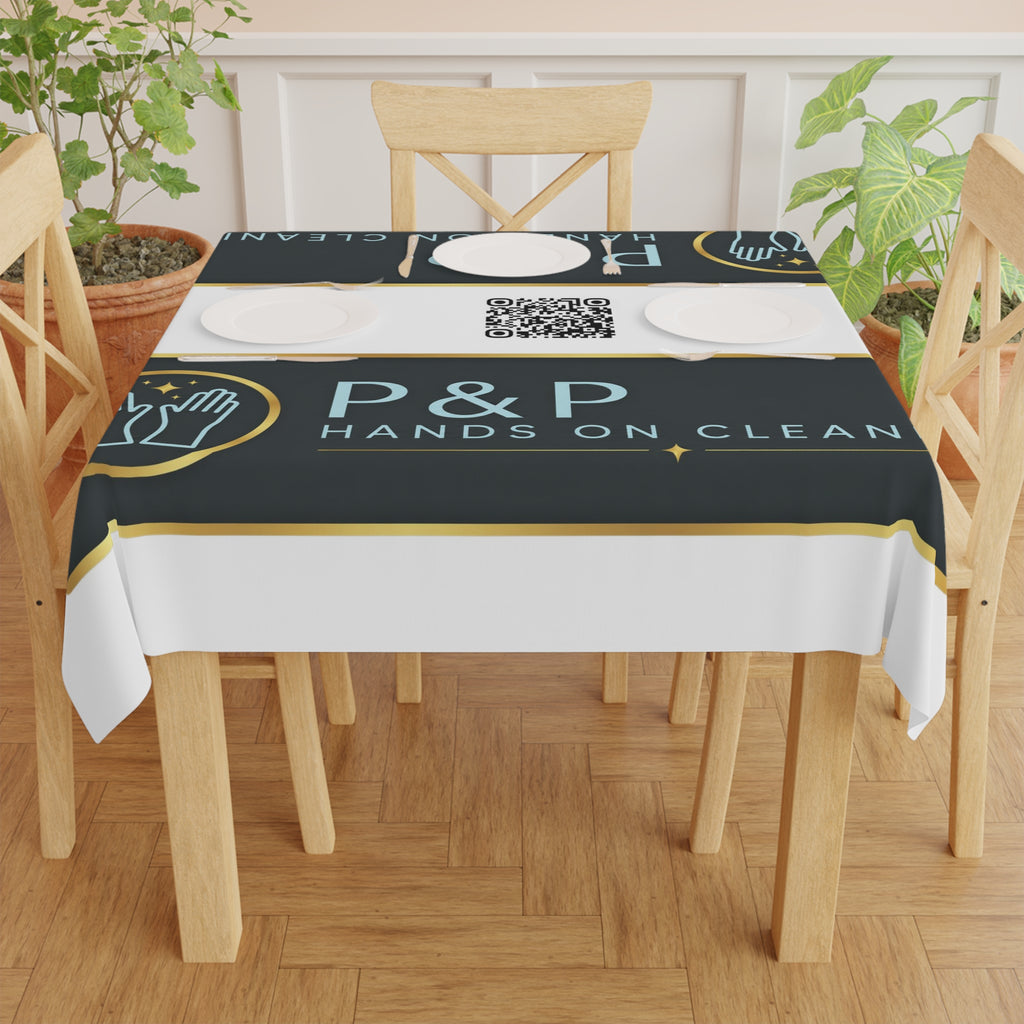 Custom Logo Tablecloth — P&P Hands On Cleaning Branded Table Cover