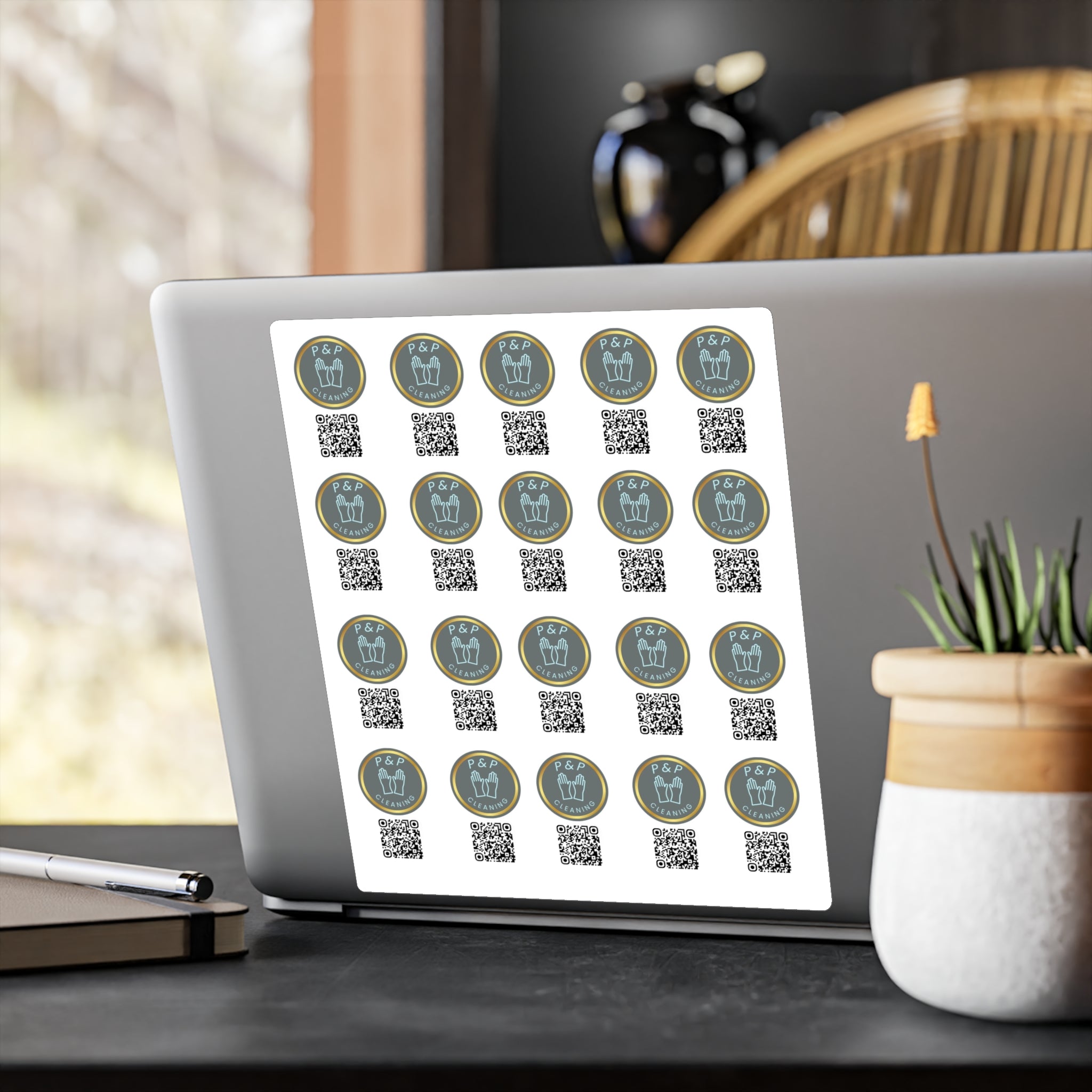 Cleaning Service QR Vinyl Decals — P&P Logo Kiss-Cut Sticker Sheet