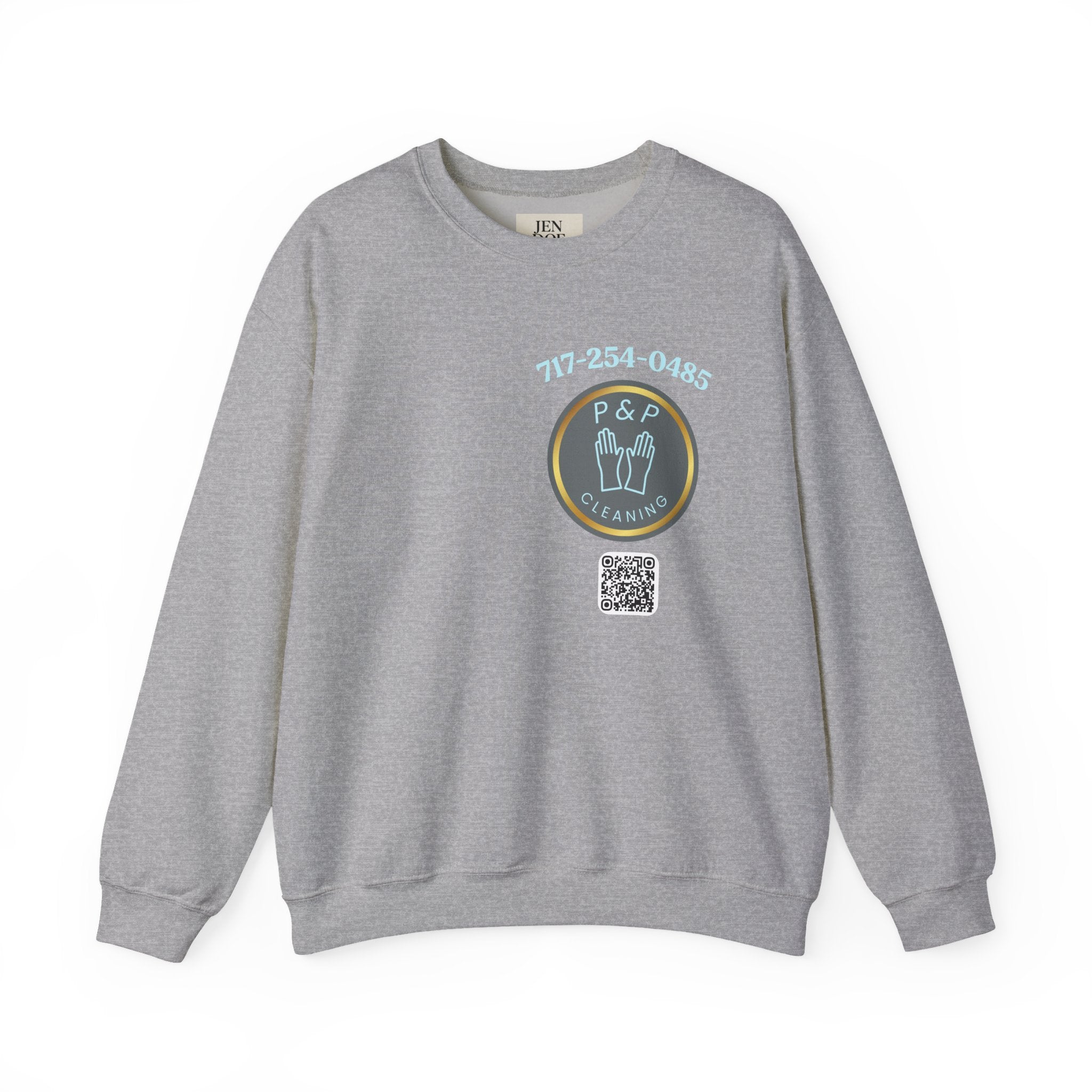 Cleaning Service Crewneck Sweatshirt — P&P Cleaning Logo & Phone