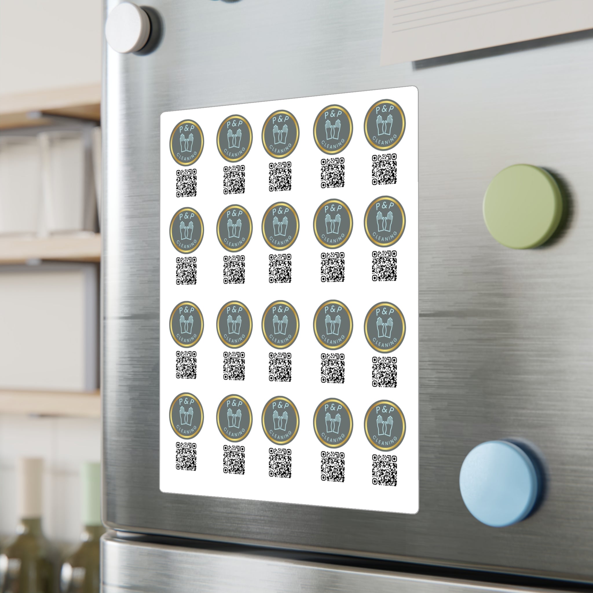 Cleaning Service QR Vinyl Decals — P&P Logo Kiss-Cut Sticker Sheet