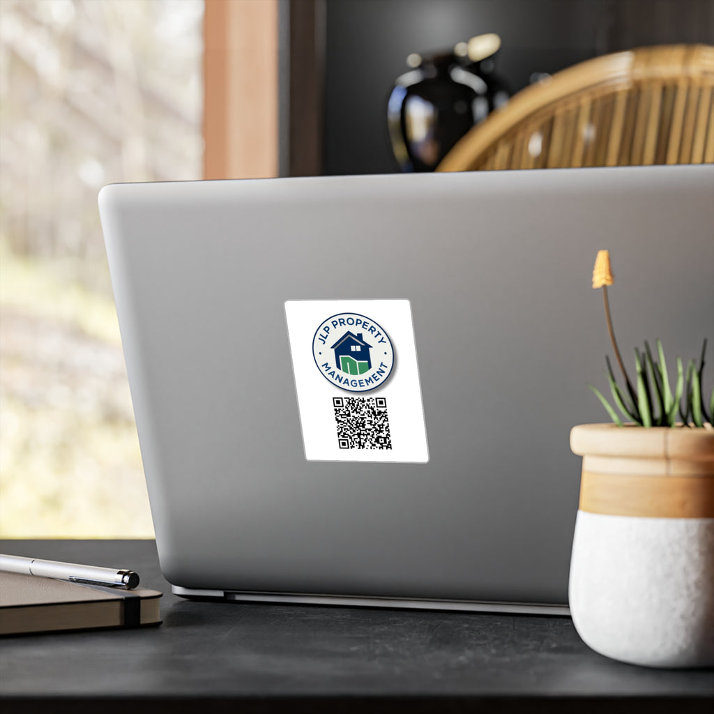 Property Management QR Code Vinyl Decal — Kiss-Cut Window Sticker with JLP Property Management Logo