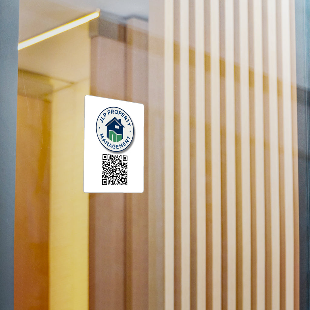 Property Management QR Code Vinyl Decal — Kiss-Cut Window Sticker with JLP Property Management Logo